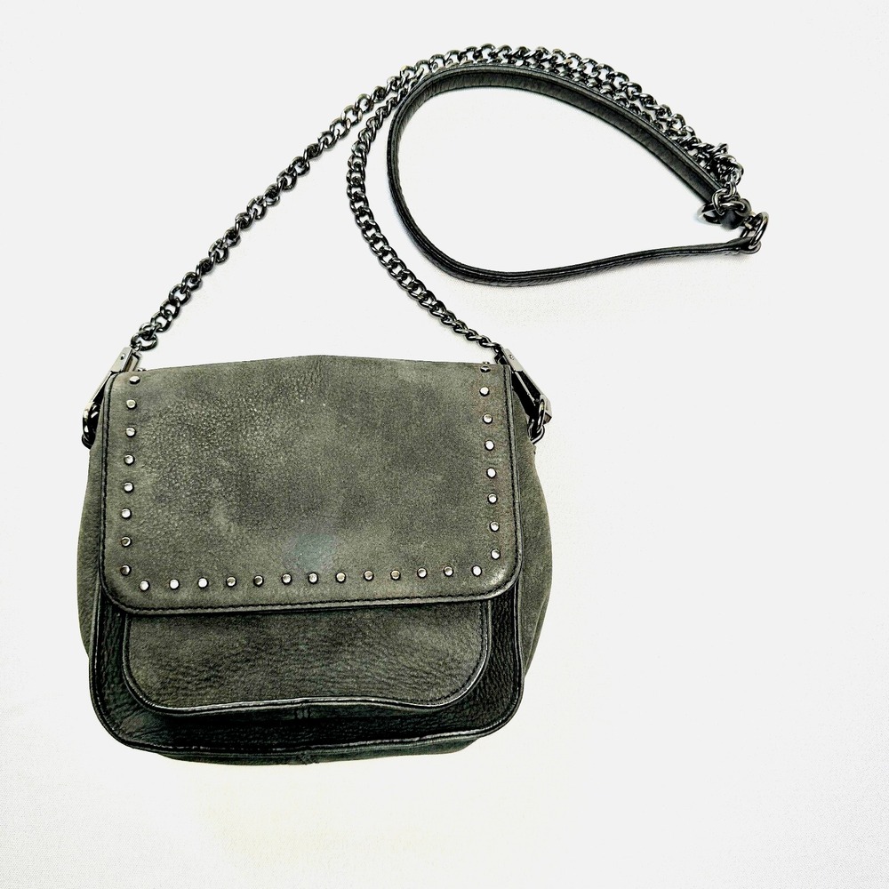 Rebecca Minkoff Purse S Charcoal Suede Studded Chain Crossbody Velvety Baddie